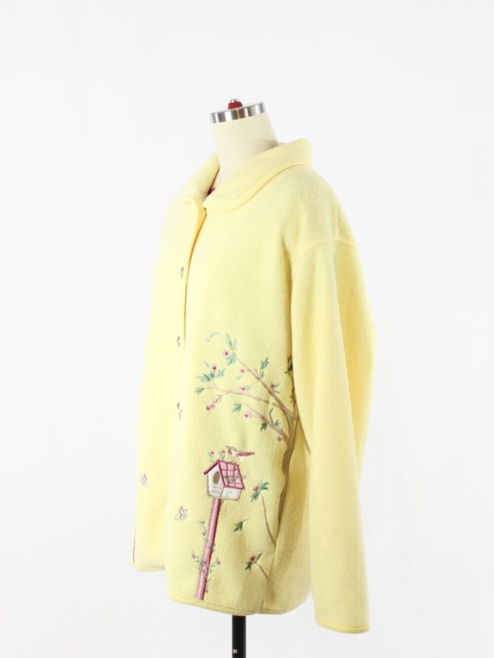 Vintage 00's NORTHERN REFLECTIONS Yellow Embroidered Bird Fleece Jacket, Size L - Picture 4 of 15